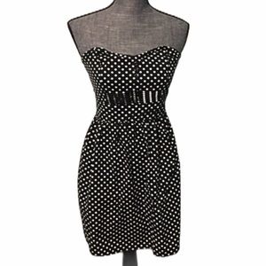 Retro Polka Dot Dress Black Ivory Strapless Medium